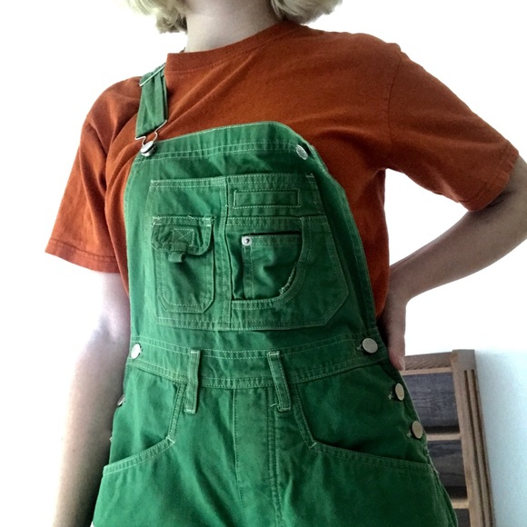 Vintage Denim - vintage green high waisted overalls
